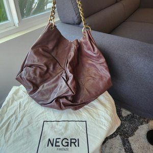 NEGRI FIRENZE NEW Leather Brown Bag with Chain